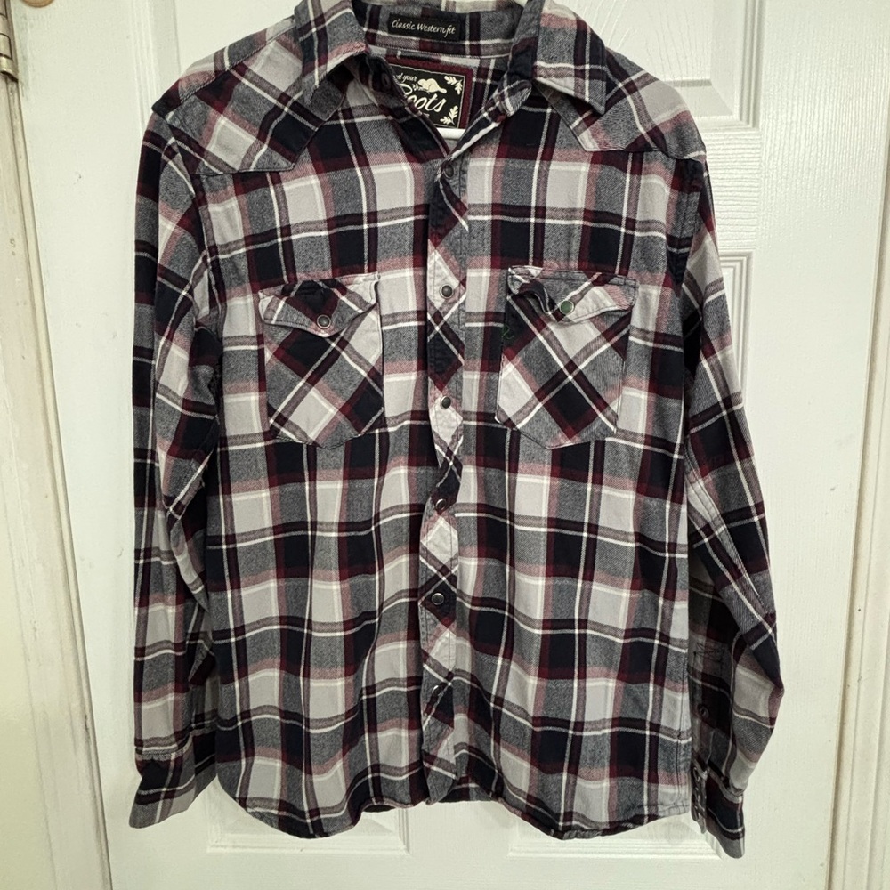 Roots Flannel Snap Button Shirt - Mens Medium